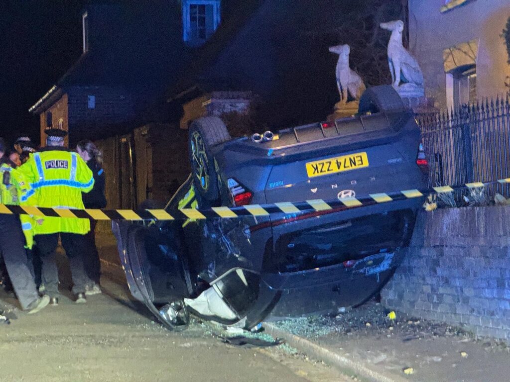 Flipped car in Old London Road. Photo: Toby Shepheard.