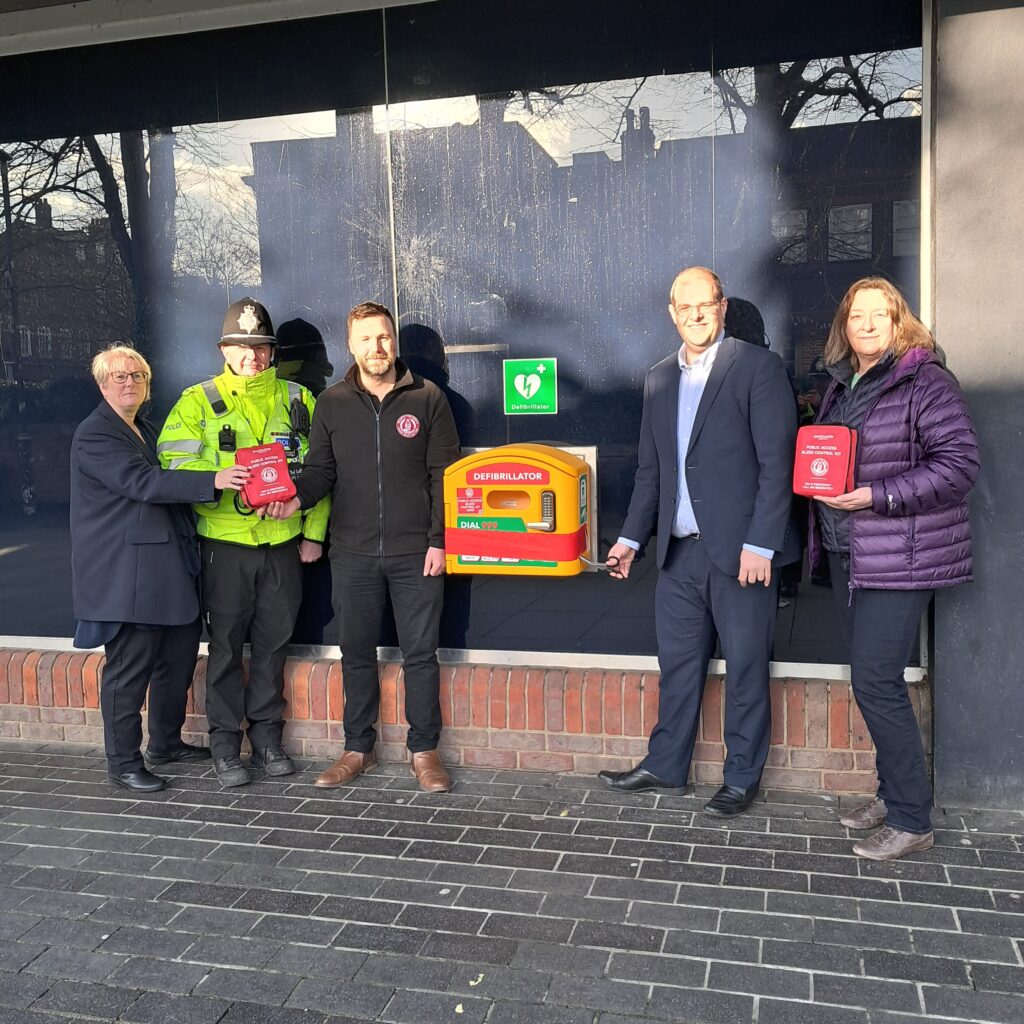 The unveiling of the first bleed kit at Barclays Bank.