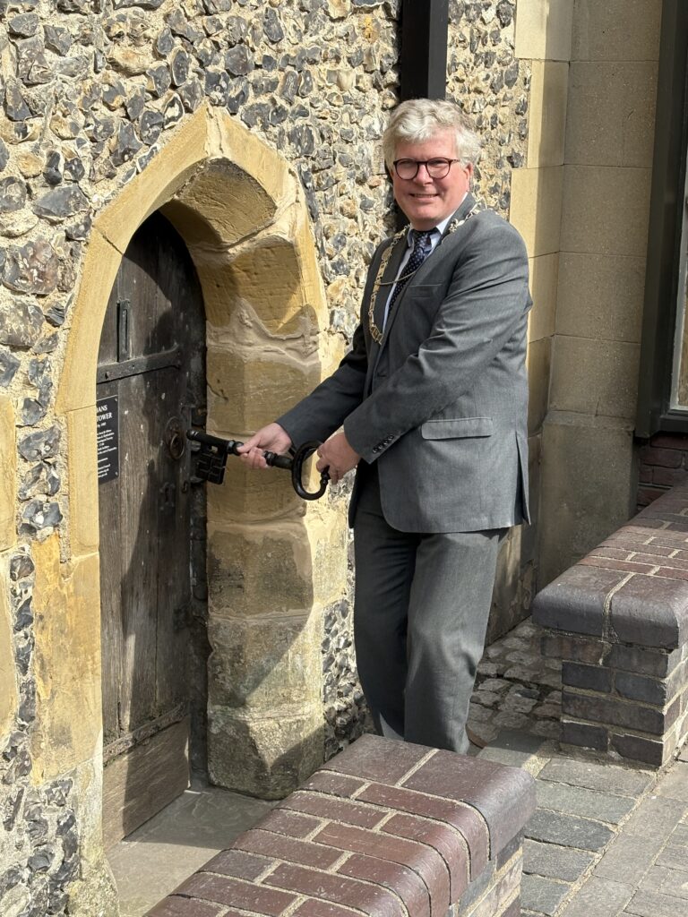 Mayor Cllr Jamie Day prepares to open the Clock Tower for 2025.