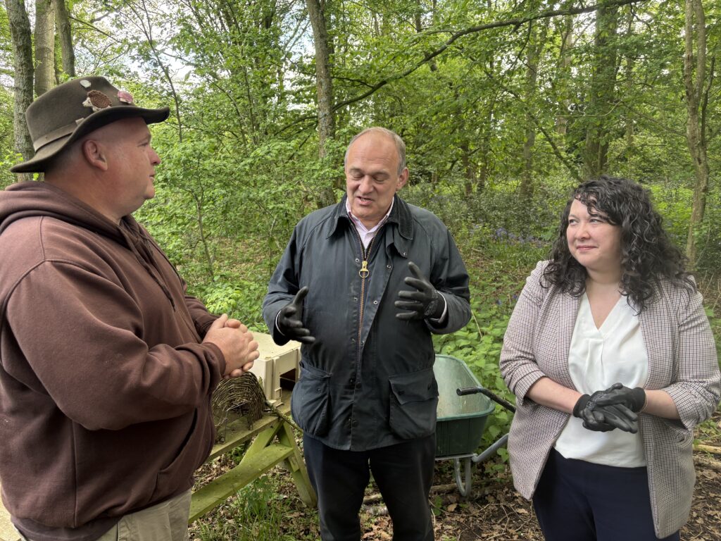Victoria Collins and Ed Davey at Hornbeam Hedgehog Sanctuary in Harpenden.