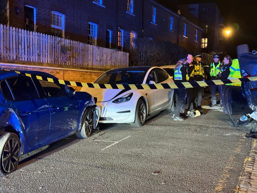 Flipped car in Old London Road. Photo: Toby Shepheard.