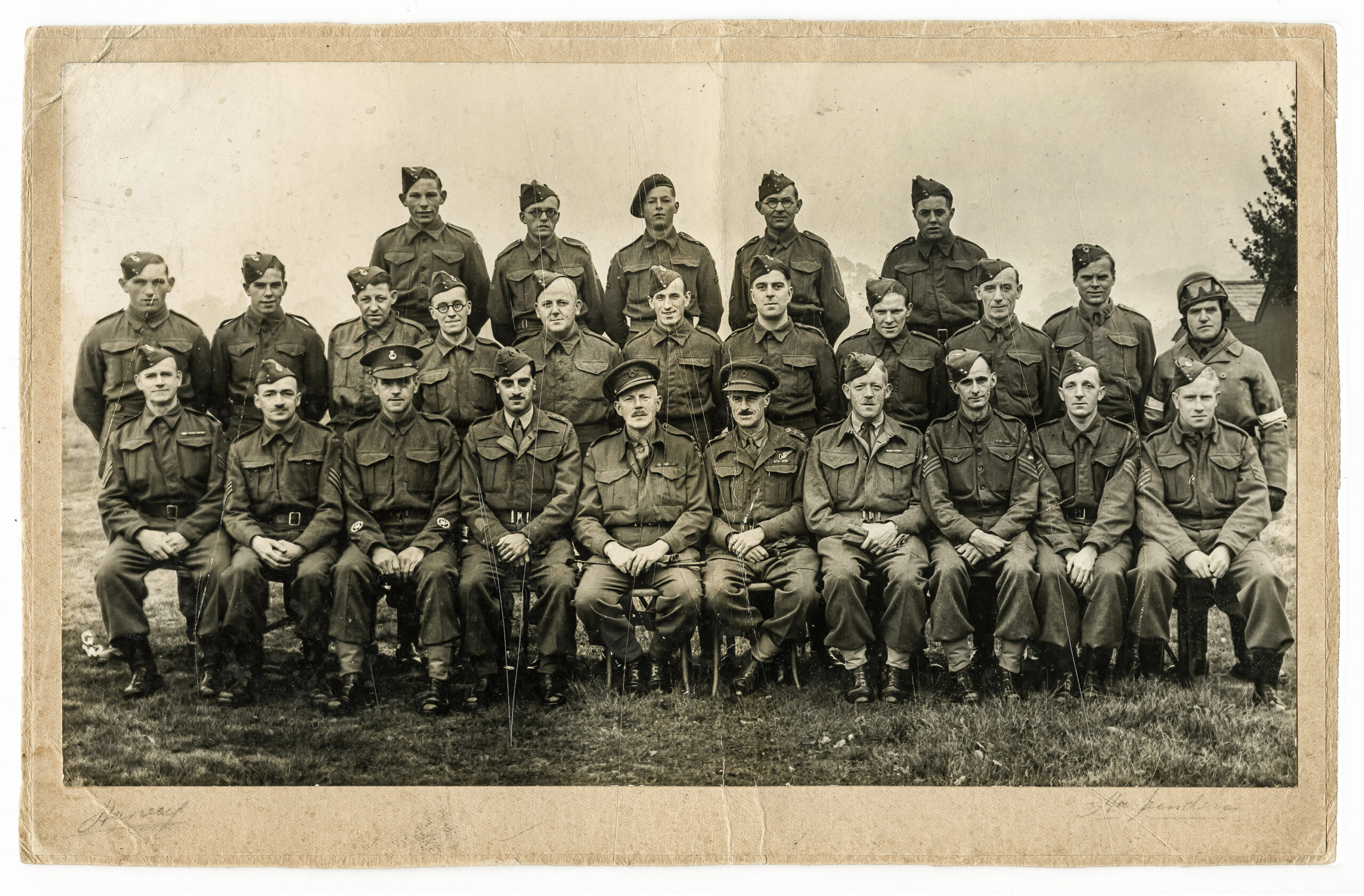 Home Guard October 1944 - The second two rows are one of two Wheathampstead 'sections' while the front row is made up of officers and senior NCOs from C Company, Hertfordshire 5th battalion. Students of body language will particularly enjoy Major Warren in the centre of the front row who was the commanding officer.