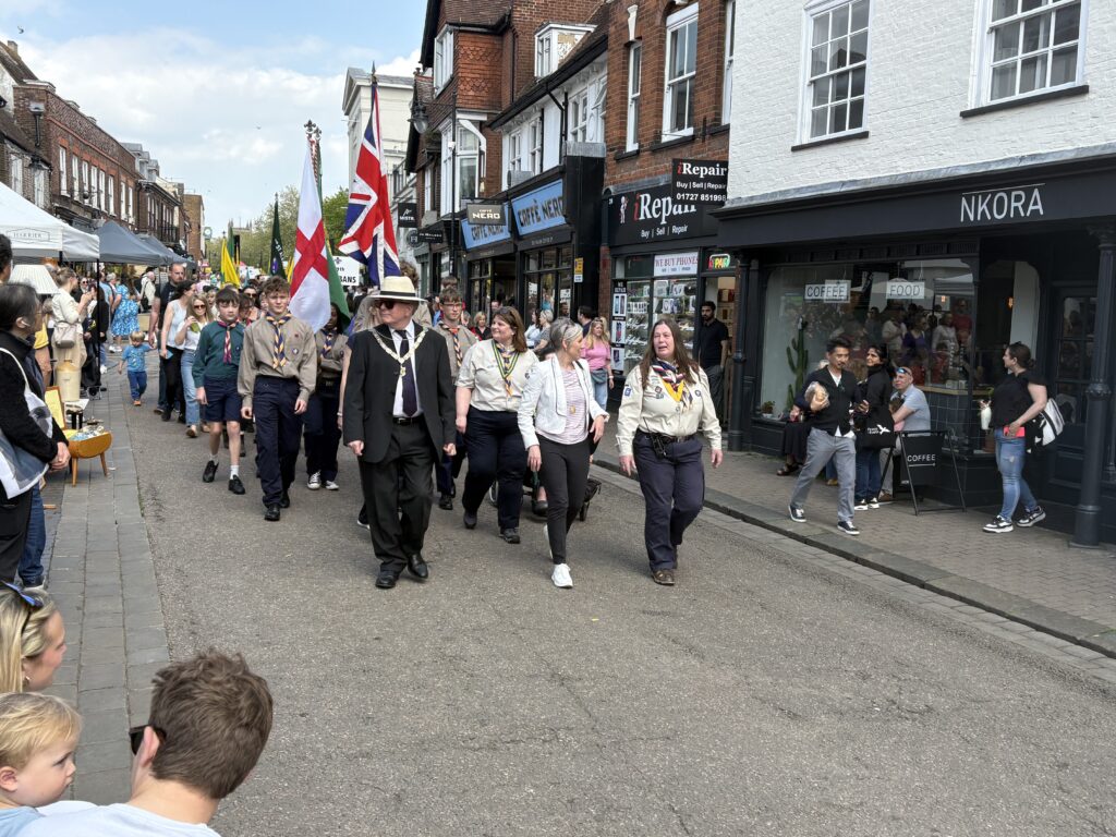 St Albans Scouts and Guides' St George's Day parade.