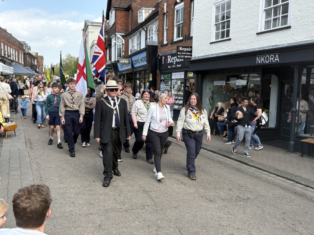 St Albans Scouts and Guides' St George's Day parade.