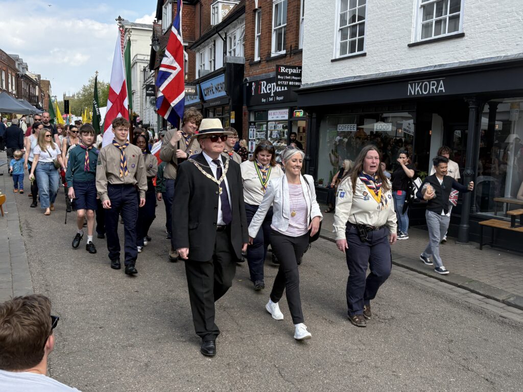 St Albans Scouts and Guides' St George's Day parade.