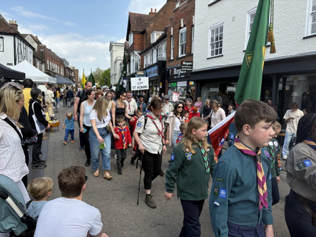 St Albans Scouts and Guides' St George's Day parade.