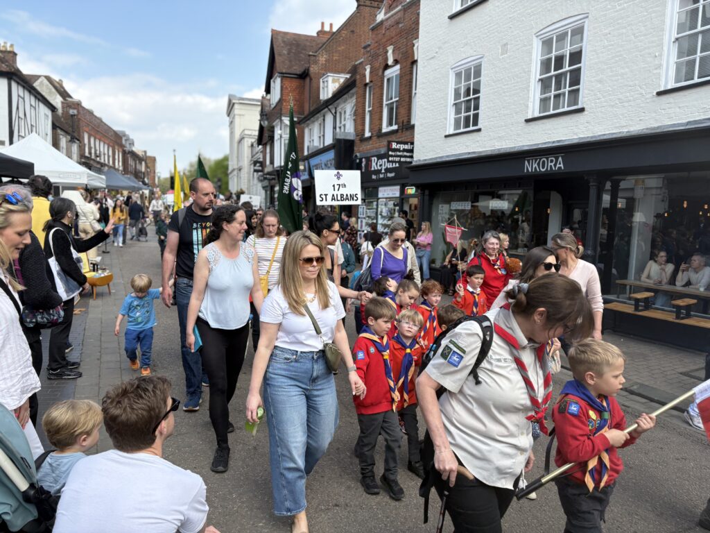 St Albans Scouts and Guides' St George's Day parade.