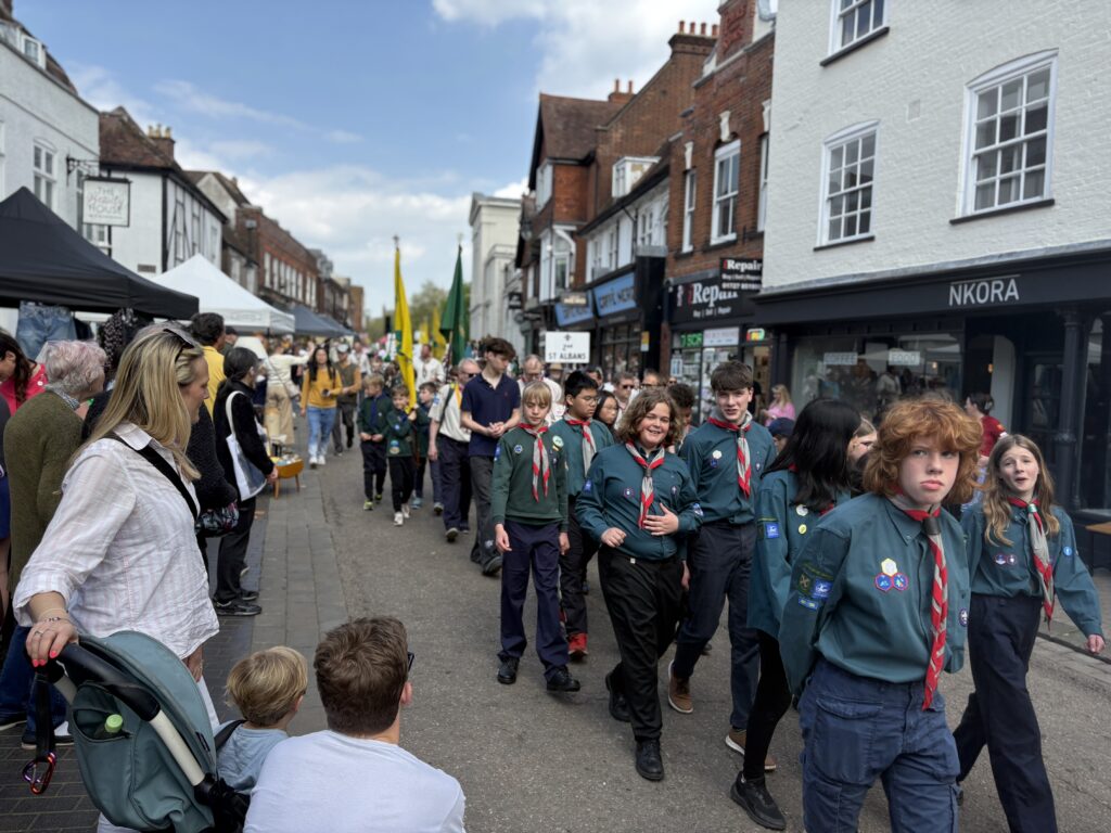 St Albans Scouts and Guides' St George's Day parade.