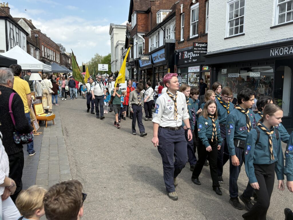 St Albans Scouts and Guides' St George's Day parade.