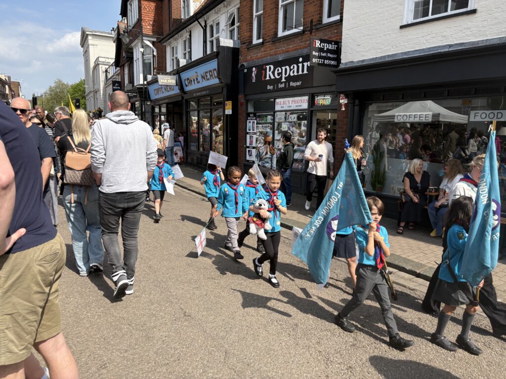 St Albans Scouts and Guides' St George's Day parade.