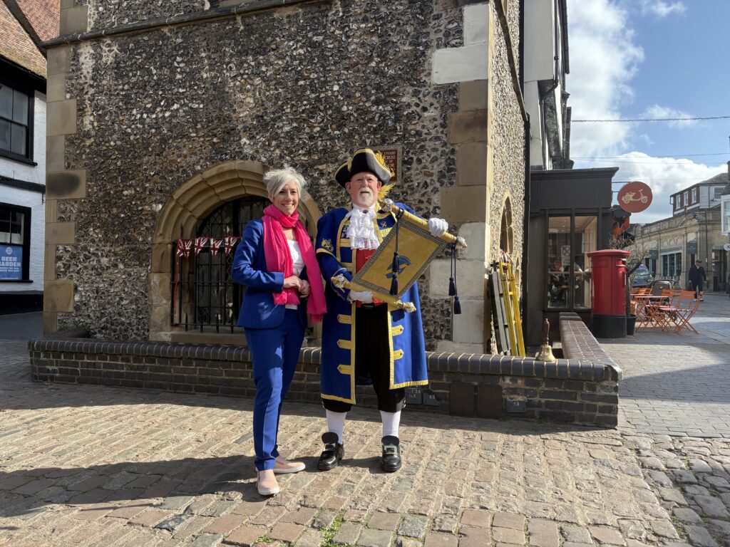 Daisy Cooper MP and Town Crier Stephen Potter