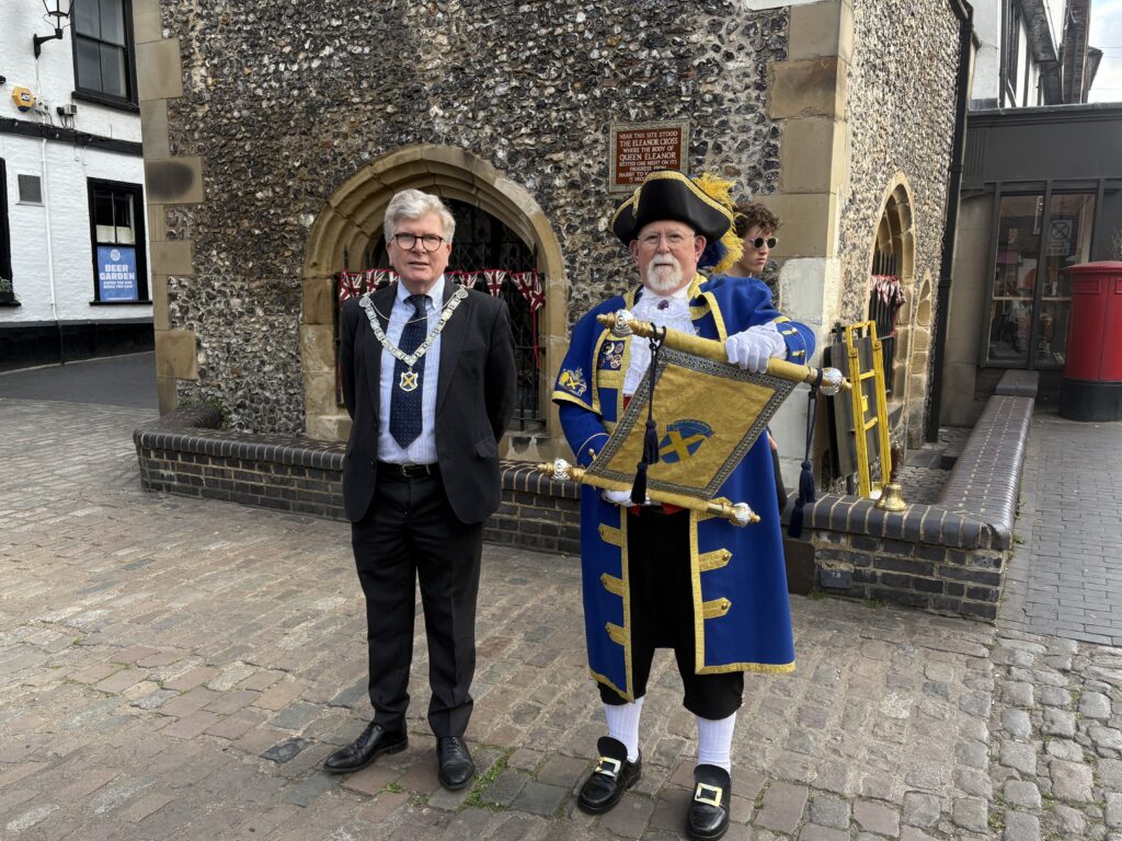 Mayor Cllr Jamie Day and Town Crier Stephen Potter