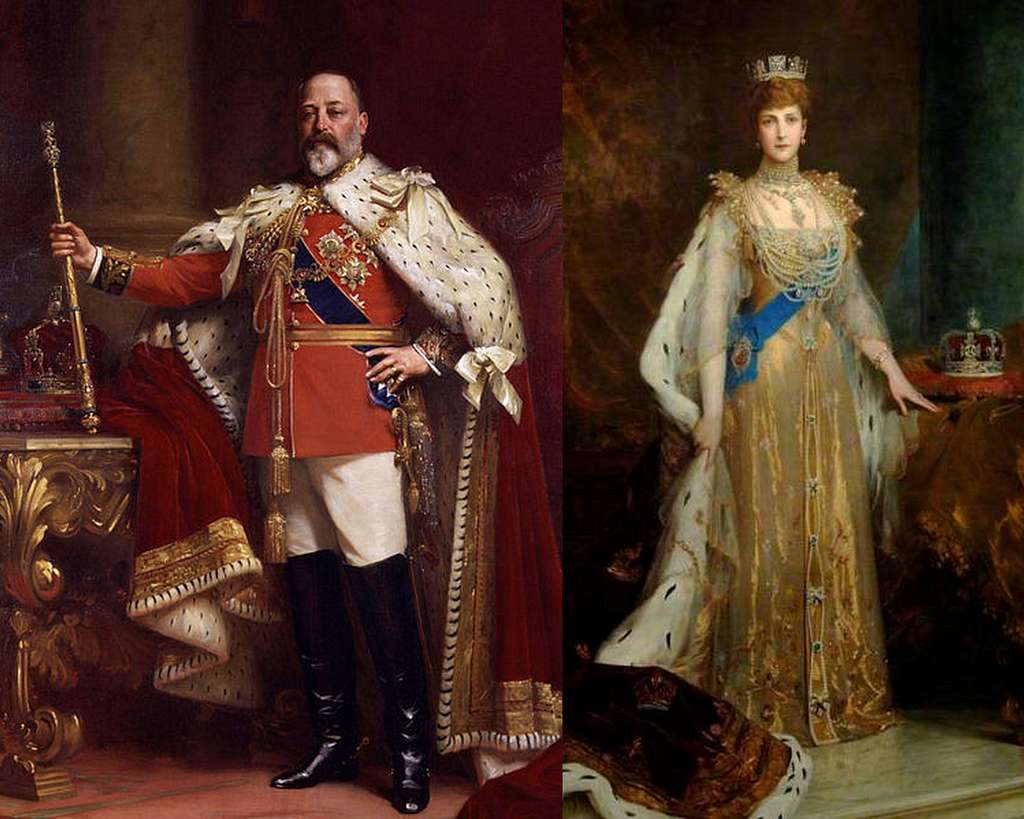 Edward VII and Alexandra of Denmark in their coronation robes – painting by Samuel Fildes.