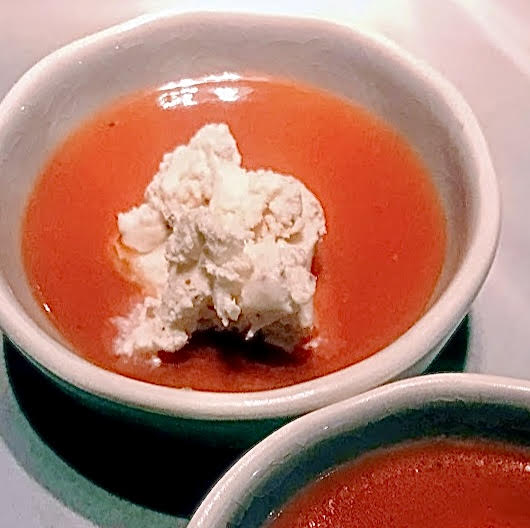 Mustard ice cream and gazpacho