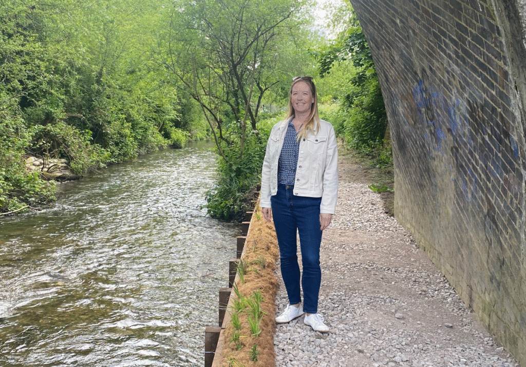 Cllr Helen Campbell after the completion of the work.