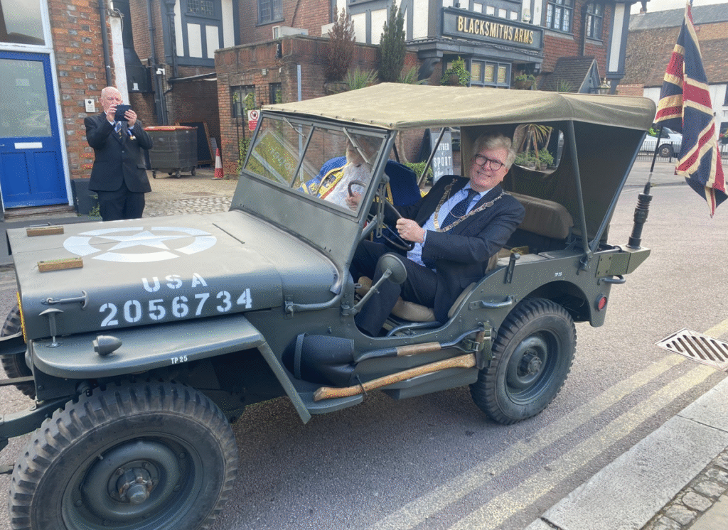 The Mayor tries out a World War Two jeep