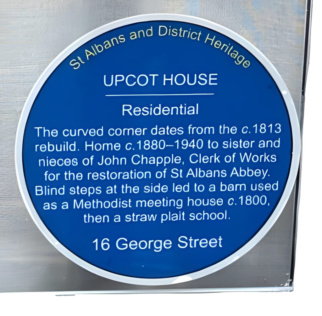 St Albans and District Heritage window sticker in Upcot House at no 16.