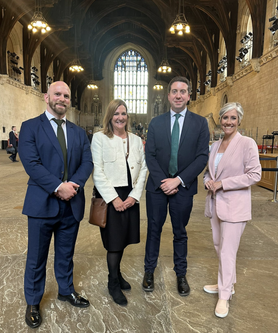 Josh (Philomena Lee’s grandson), Jane (Philomena Lee’s daughter), Liam Conlon MP and Daisy Cooper MP after the Parliamentary debate.