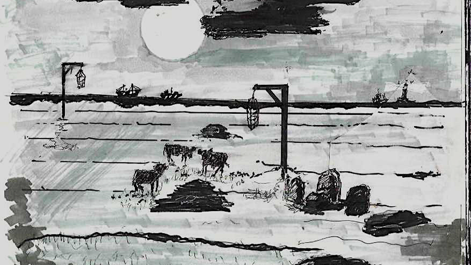 Set backdrop pictures drawn by the director Martin Goodman.