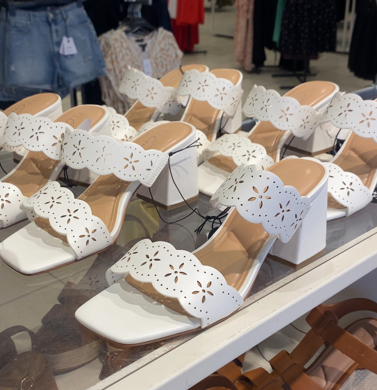 Wide fit white faux leather laser cut scallop strap mules - New Look