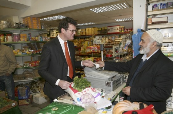 Sandy with Mohammed Akhtar at his former shop in Hatfield Road.