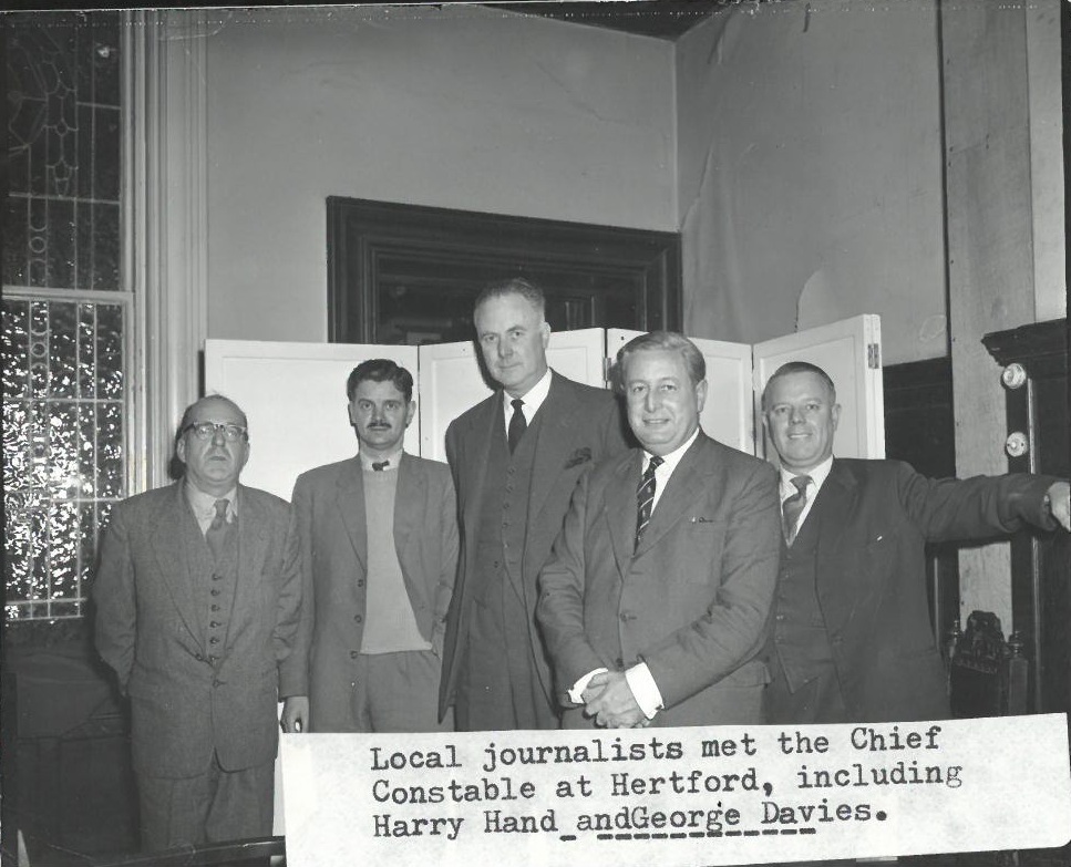 Journalists including Harry Hand and George Davies meet the Chief Constable in Hertford.