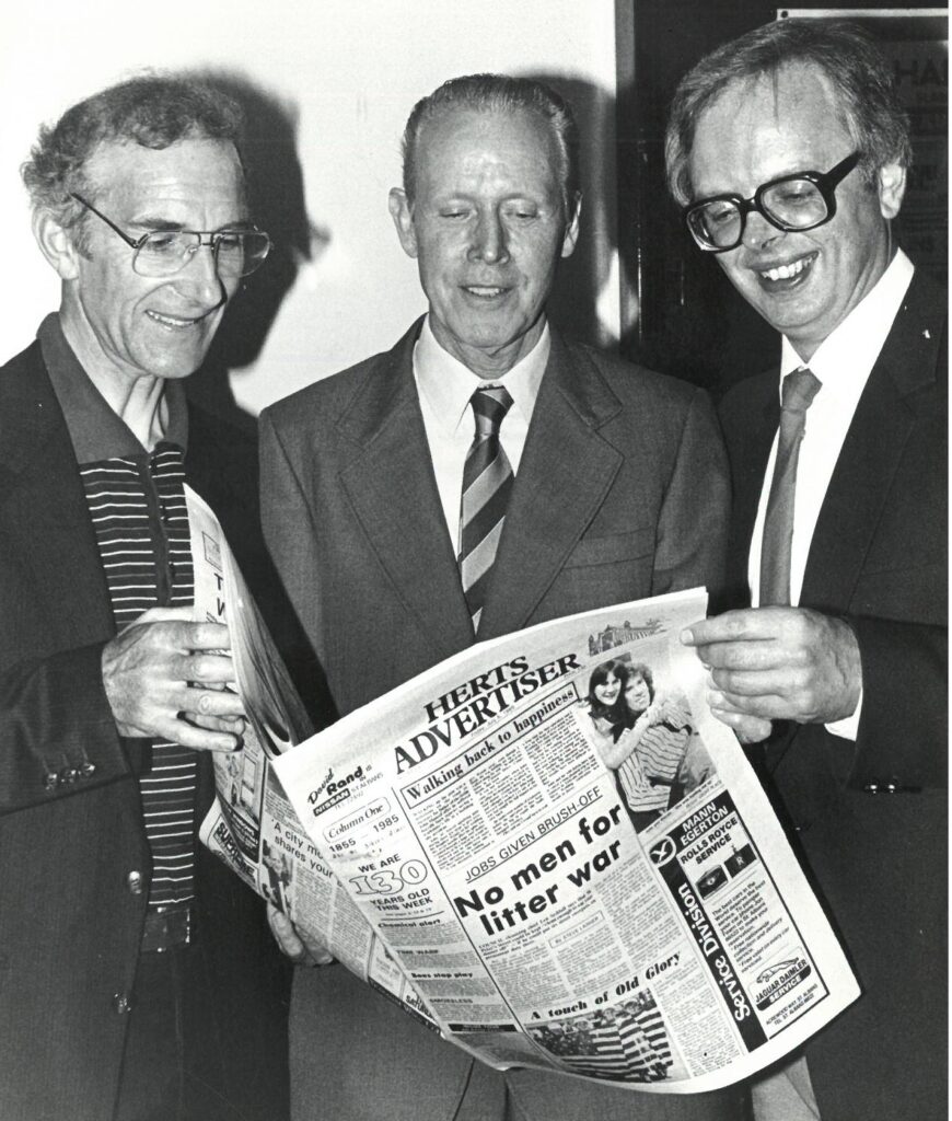 Editors Robert Richardson, Alan Booth and Mike Daniels in 1985, when the Herts Ad marked its 130th anniversary.
