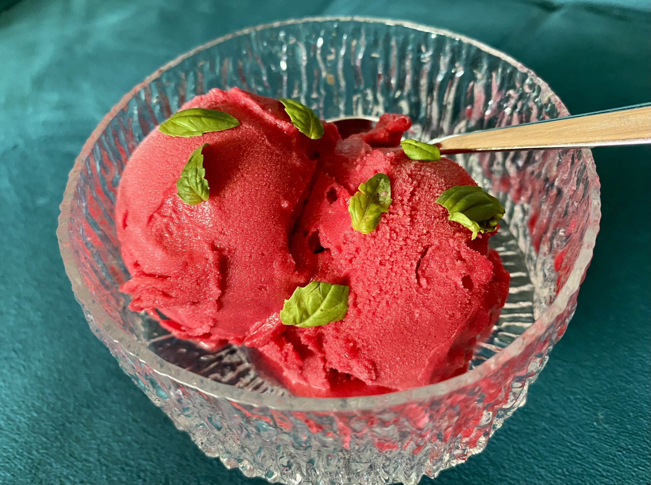 Strawberry sorbet with basil