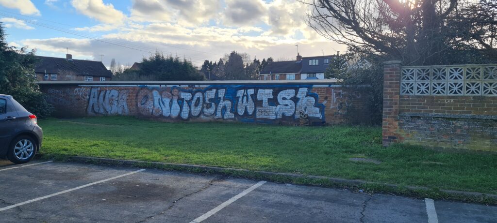 The wall before the mural was completed.