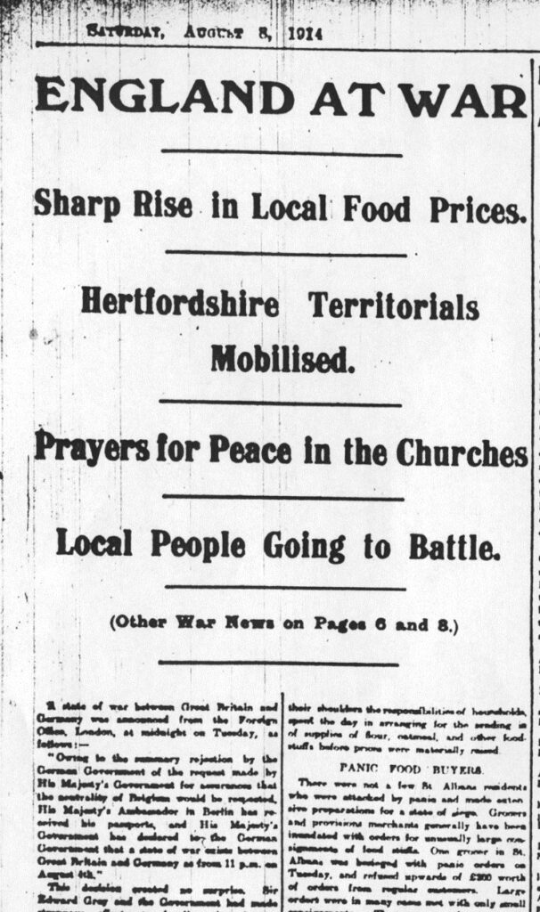 The Herts Ad goes to war in 1914.