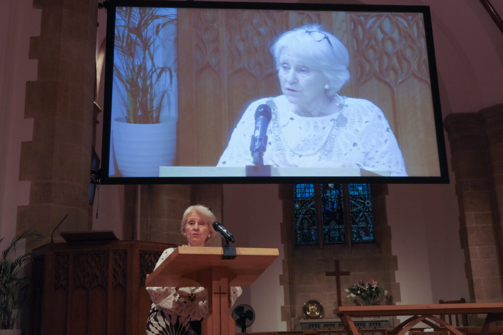 Councillor Teresa Heritage, Mayor of St Albans City and District giving the welcome address at the evening lecture in High Street Methodist Church