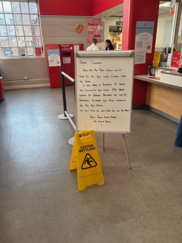 The farewell message in the St Peter's Street Post Office.
