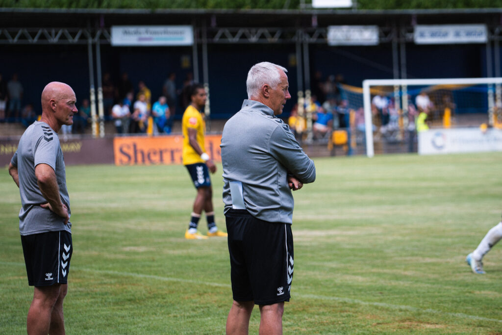 Paul Bastock (left) and Ian Culverhouse watch City take on Luton U21s. Photo: Joe Campbell