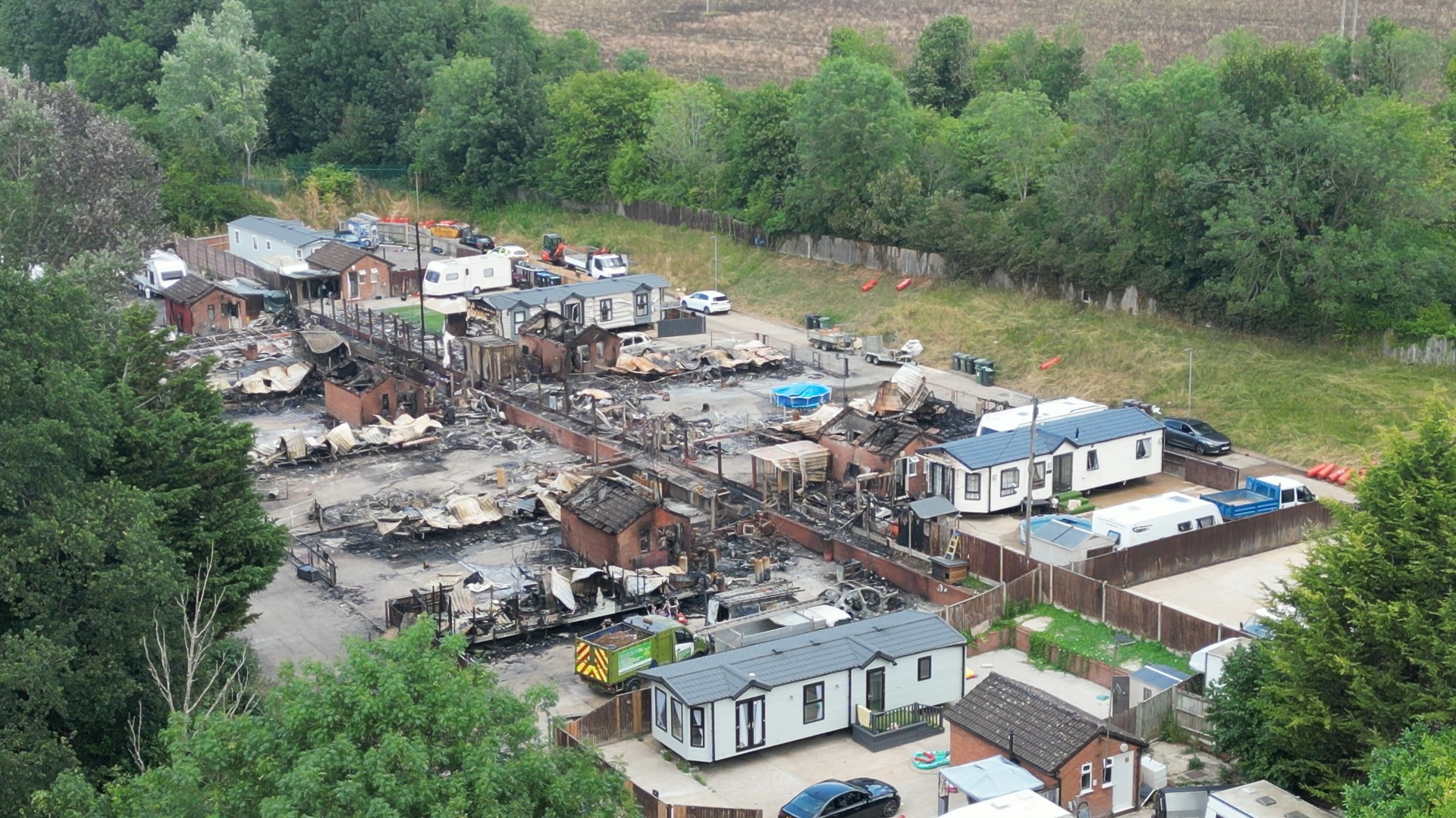The aftermath of the fire at the Redbourn Traveller site.
