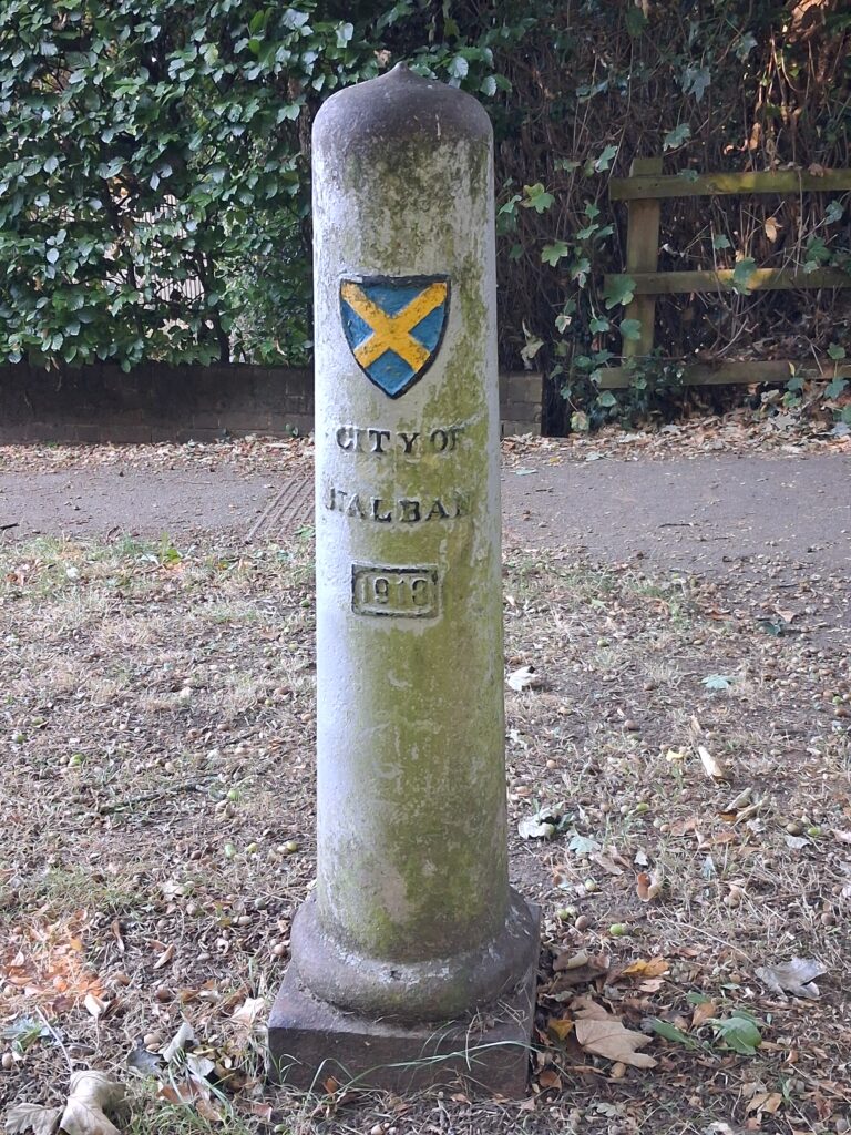 This historic boundary marker shows Highfield was outside of St Albans in 1913.
