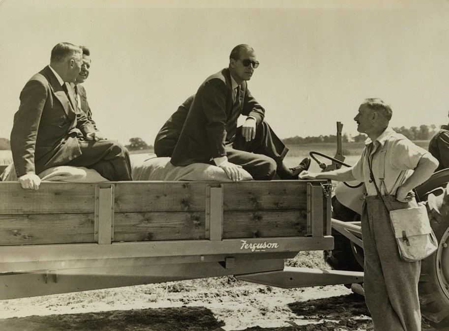 Duke of Edinburgh, tractor ride, Rothamsted - 1954