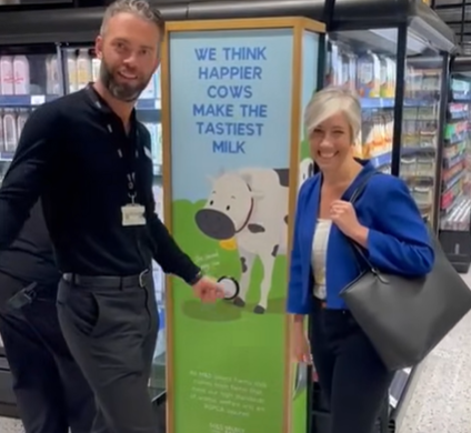 St Albans MP Daisy Cooper in the Colney Fields M&S. Screenshot from Daisy’s video of the visit.
