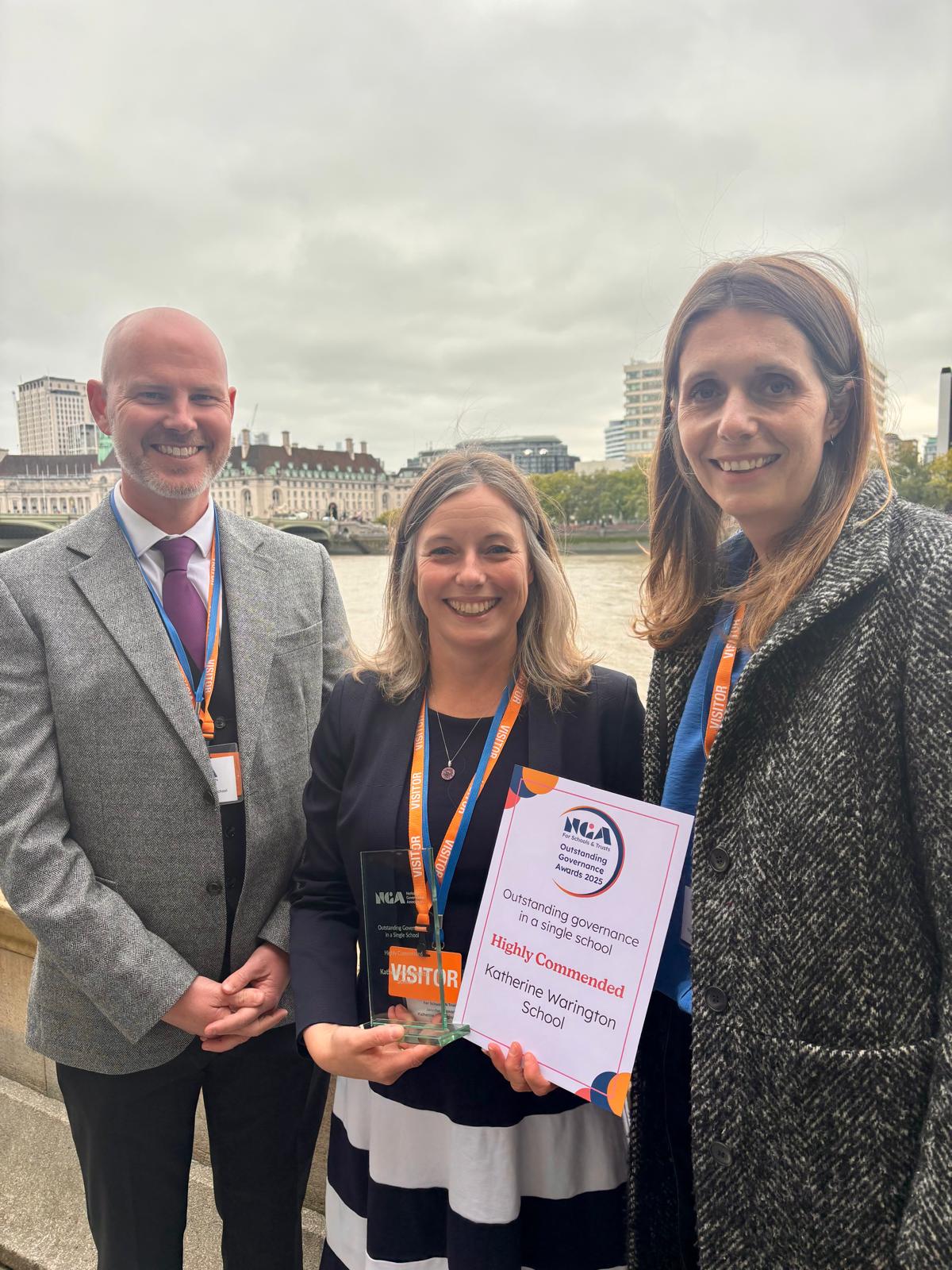 Katherine Warington School David Martin, Headteacher. Jenny Howarth, Chair of Trustees and Suzy Lawrence Vice Chair of Trustees