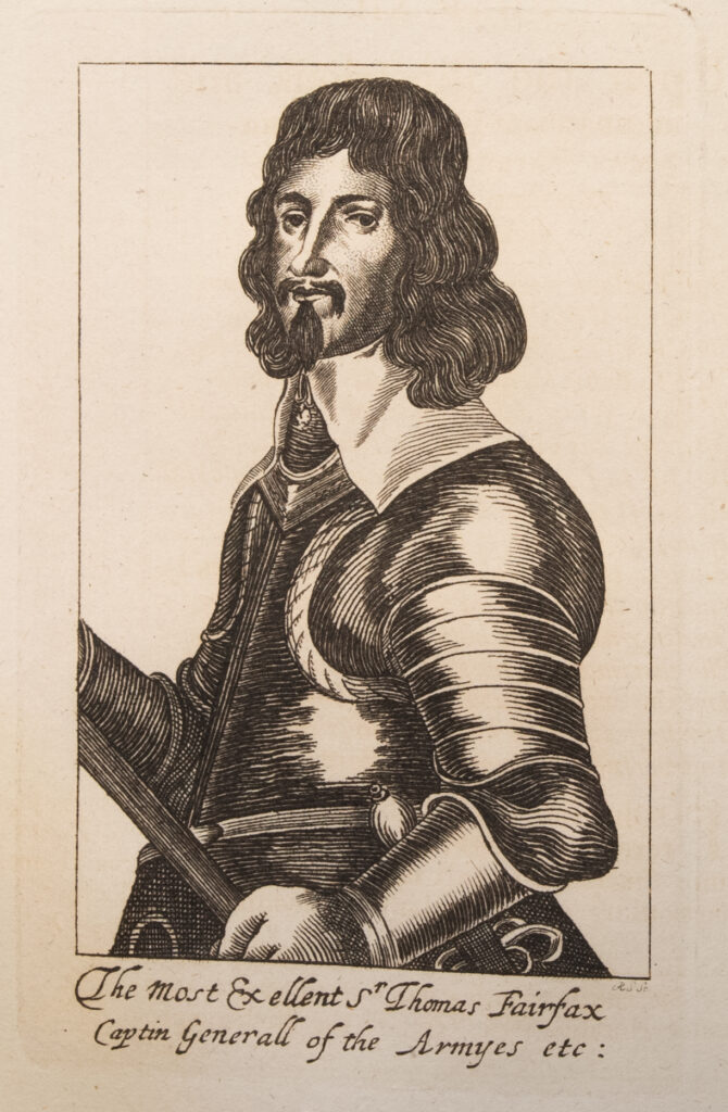 17th century woodcut of Sir Thomas Fairfax, commander of the New Model Army. He based his army of 20,000 men in St Albans and the surrounding area in 1647. In 1648 he survived a royalist assassination attempt in St Albans and presided over the meeting in the abbey which would ultimately lead to the execution of King Charles I