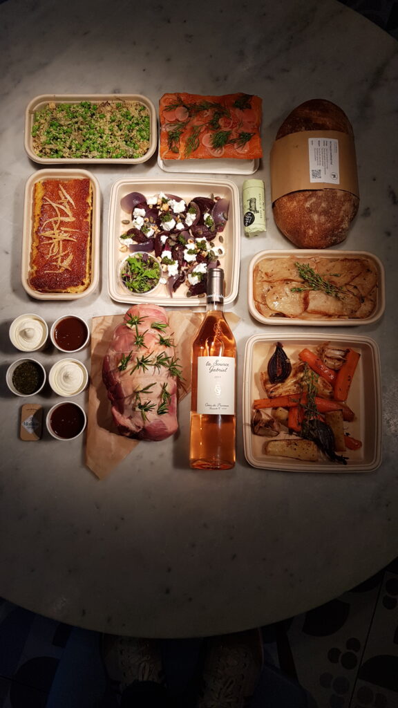 A selection of their food to go during the pandemic.