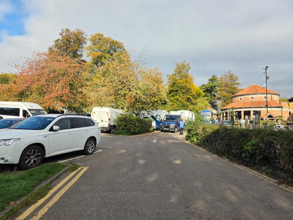 Production crews for The Gentlemen in Verulamium Park.