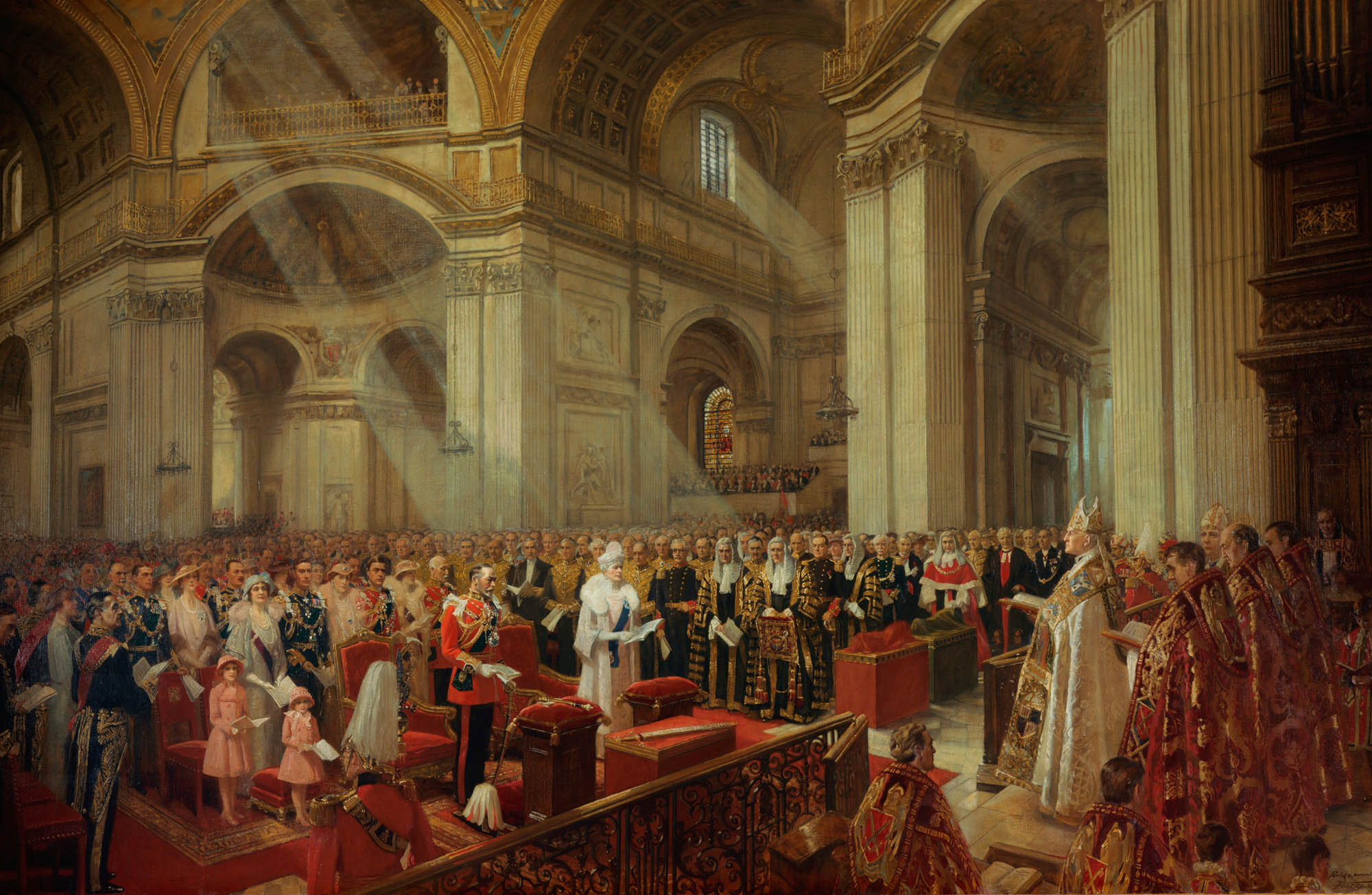 ‘Heart of the Empire’. Painting of the Silver Jubilee Thanksgiving Service by Harpenden artist, Frank Salisbury. 1935.