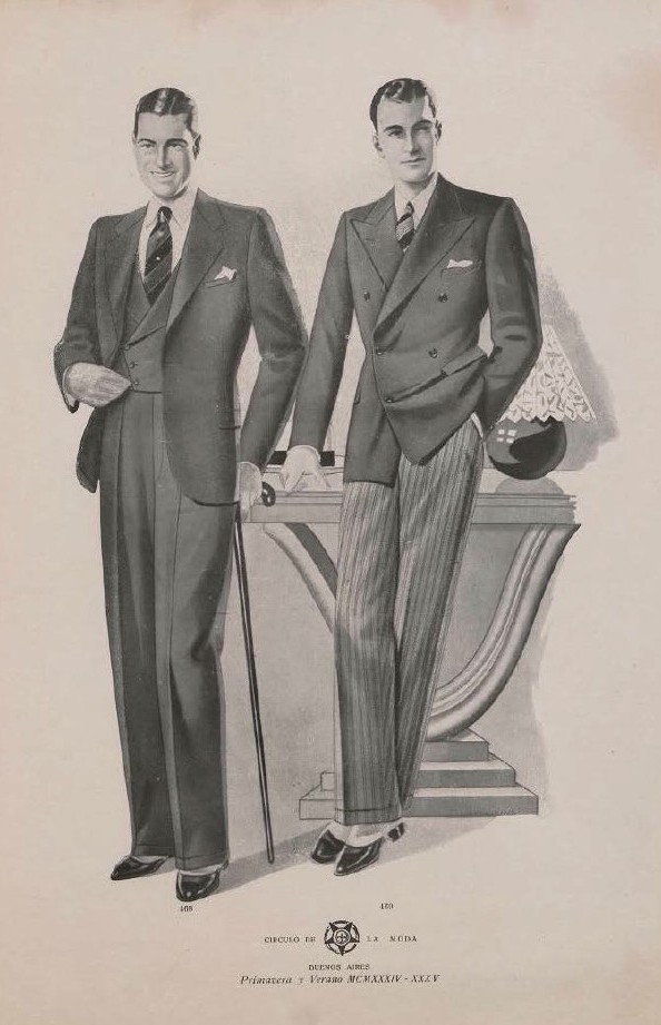 Spring-summer suits for men. 1934 fashion plate. Círculo de la Moda. From El Comfortador.