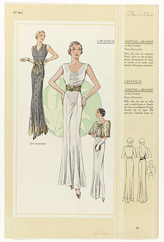 Evening dresses of 1930 from Paris Chic No. 404, creation Martial et Armand. Rijksmuseum