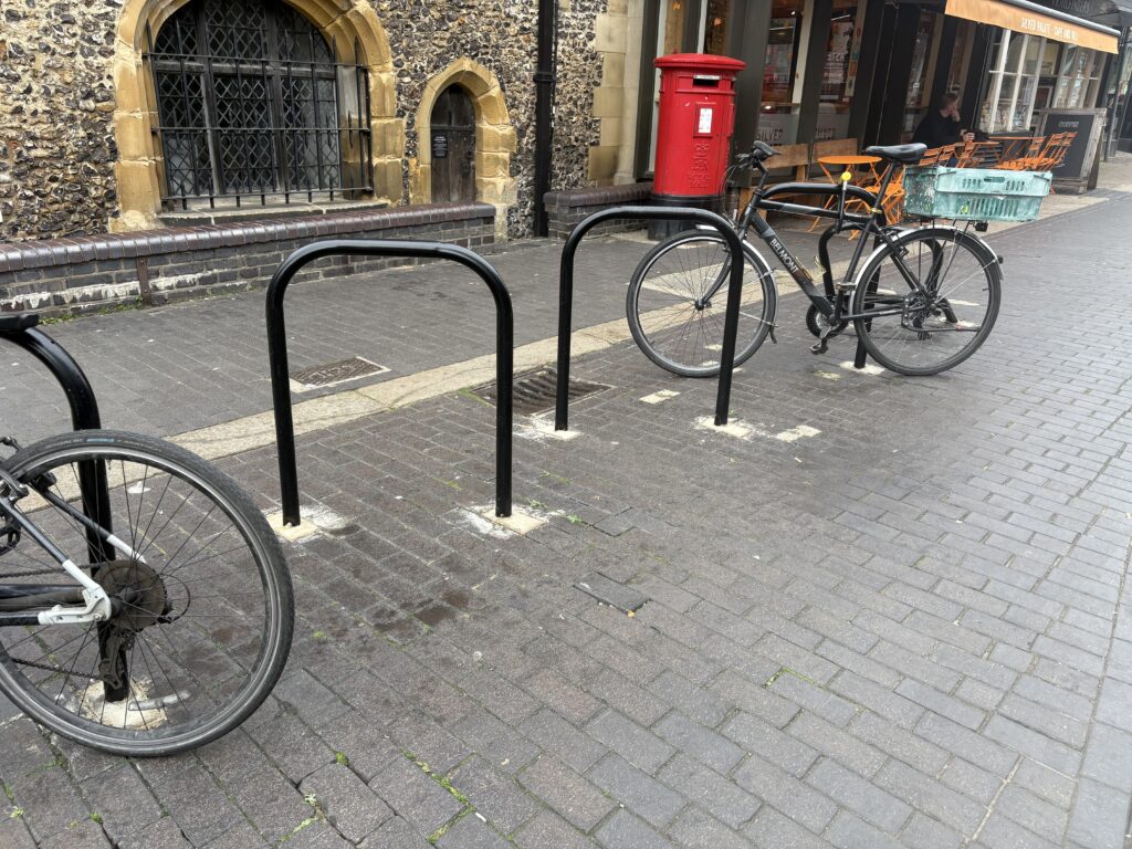 The new bike stands outside the Clock Tower in St Albans conservation area.
