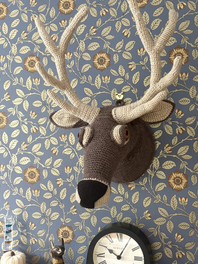 Candy Stuart's knitted deer head.