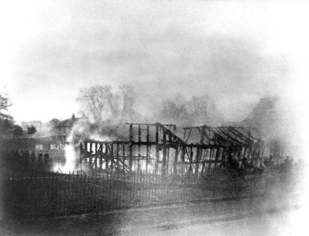 The Paper Church, St John's, Southdown Road, on fire in 1905