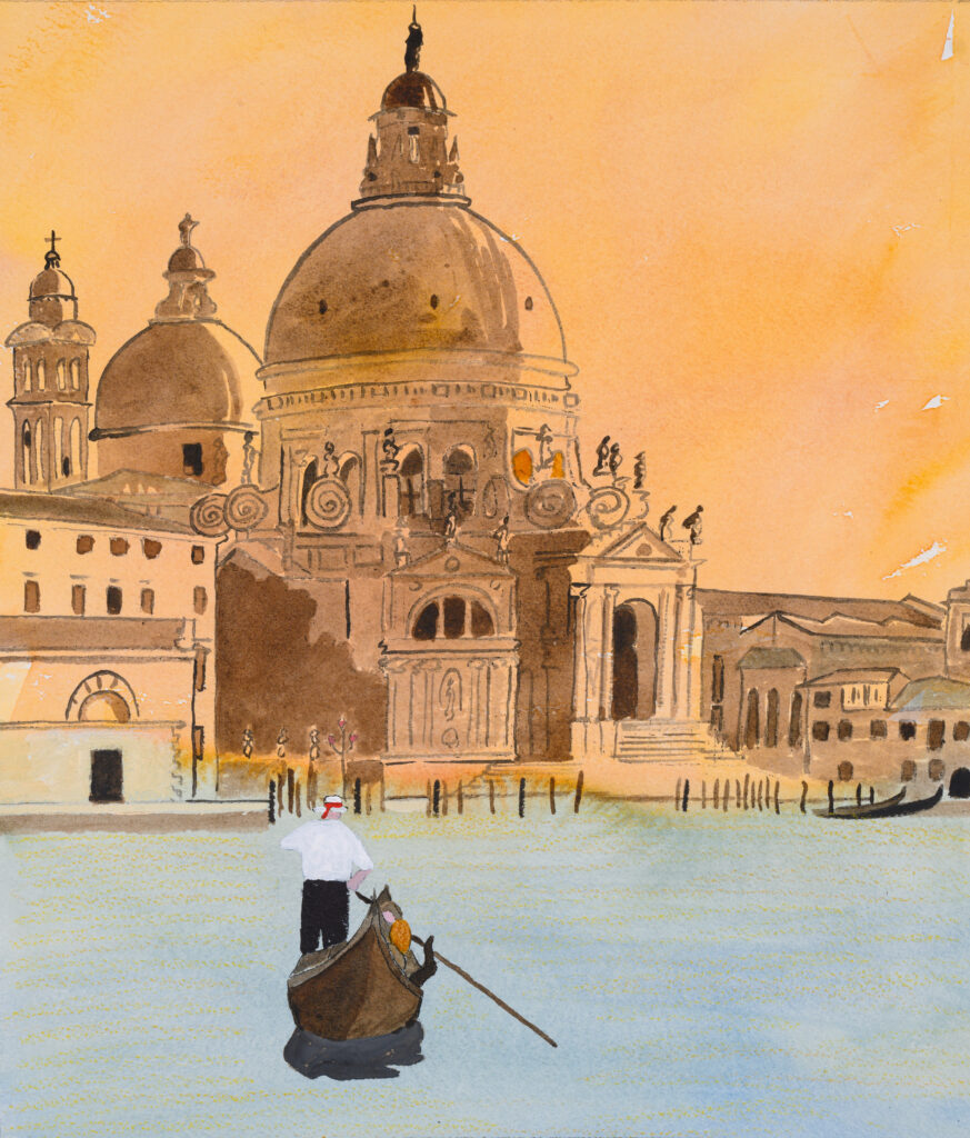 Venice, salute, watercolour & ink, 15.5x13.5, 40x34cm