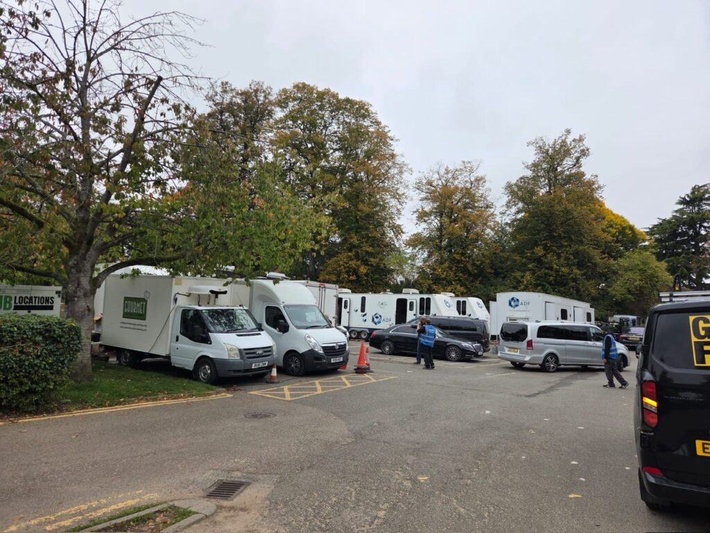 Production crews for The Gentlemen in Verulamium Park.