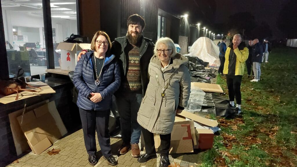 Aaron Jacob took part in the Sleepout on behalf of St Albans Mayor Cllr Teresa Heritage